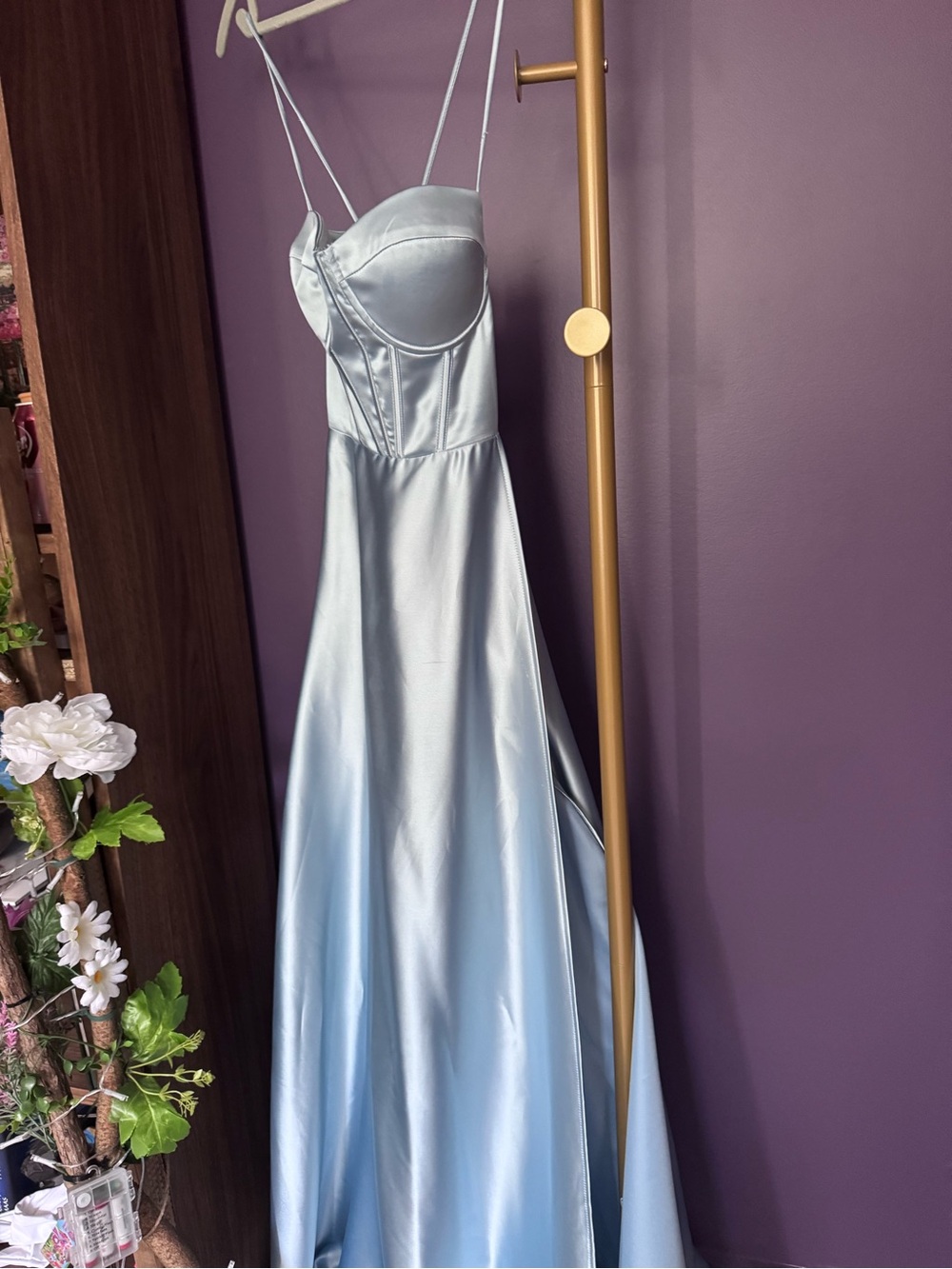 Spaghetti-Strap Evening Gown in Light Blue